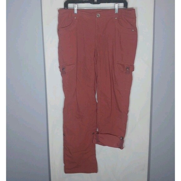 Kuhl Women's Roll Up Cargo Pants Sz 12 Rust Snap Pockets Gorpcore Hiking Camping - Picture 1 of 15